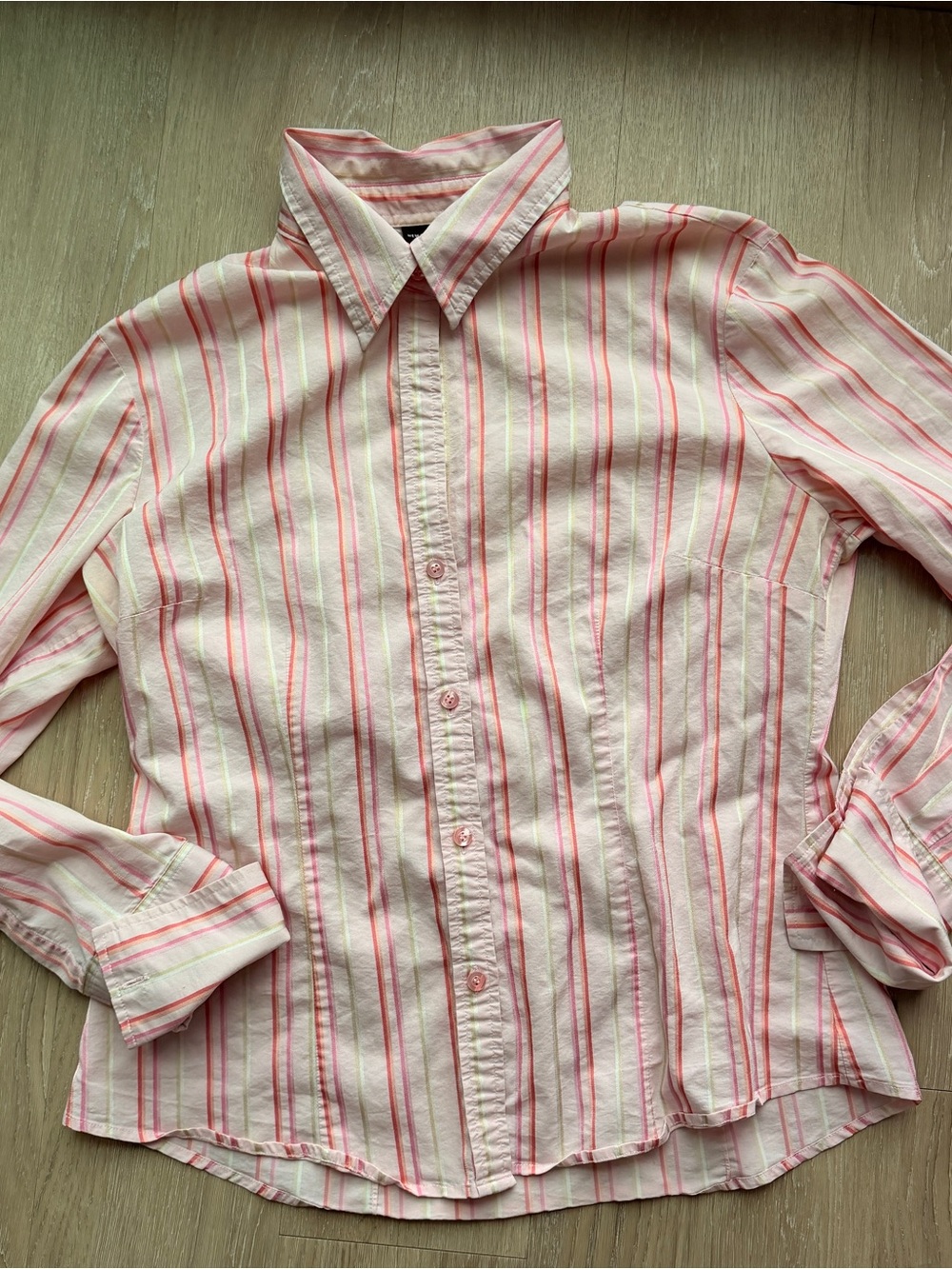 Y2K New York and Company pink striped shirt
